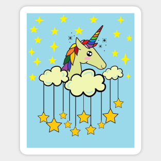 Colorful Rainbow Unicorn On A Cloud With Stars Sticker